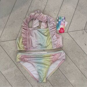 Pink Platinum Shimmering 2pc bikini girls sz 10/12
